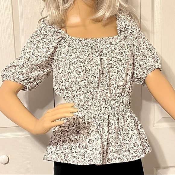 NINE WEST Gray Ladies Peplum Floral Top - Picture 1 of 7